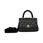 Chanel Crystal Quilted Black Mini Coco Handle Bag