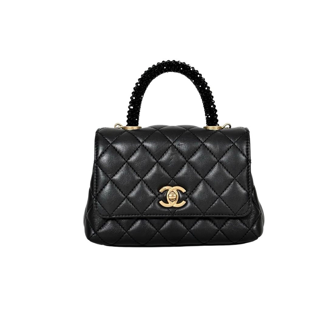 Chanel Crystal Quilted Black Mini Coco Handle Bag