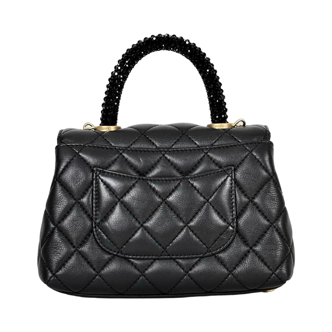 Chanel Crystal Quilted Black Mini Coco Handle Bag