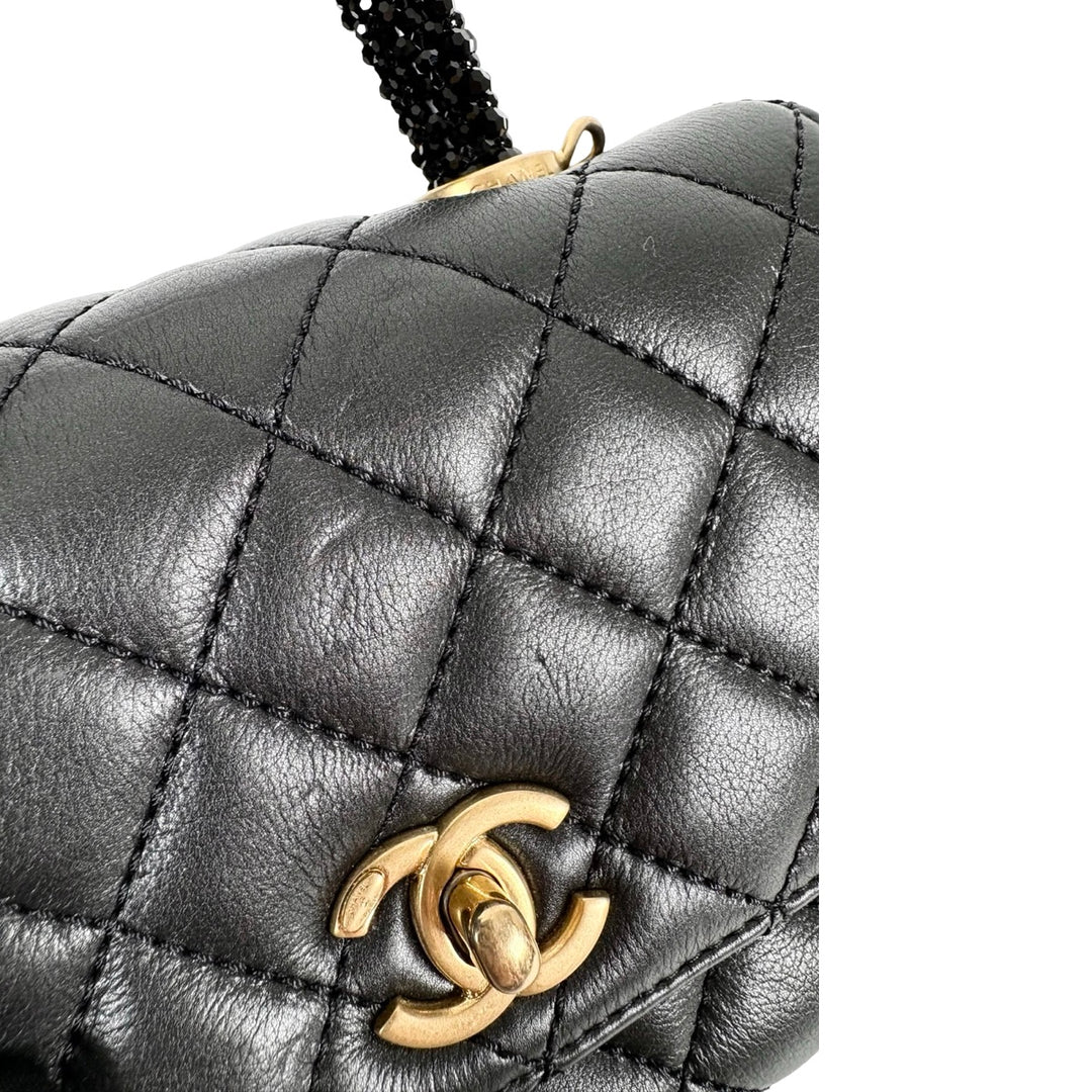 Chanel Crystal Quilted Black Mini Coco Handle Bag