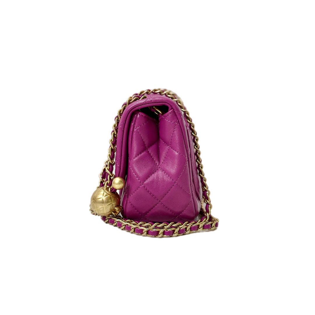 Chanel Classic Flap Mini Shoulder Crush Pearl Bag Purple