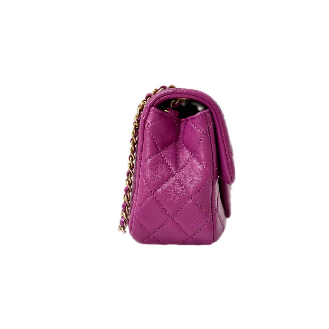 Chanel Classic Flap Mini Shoulder Crush Pearl Bag Purple