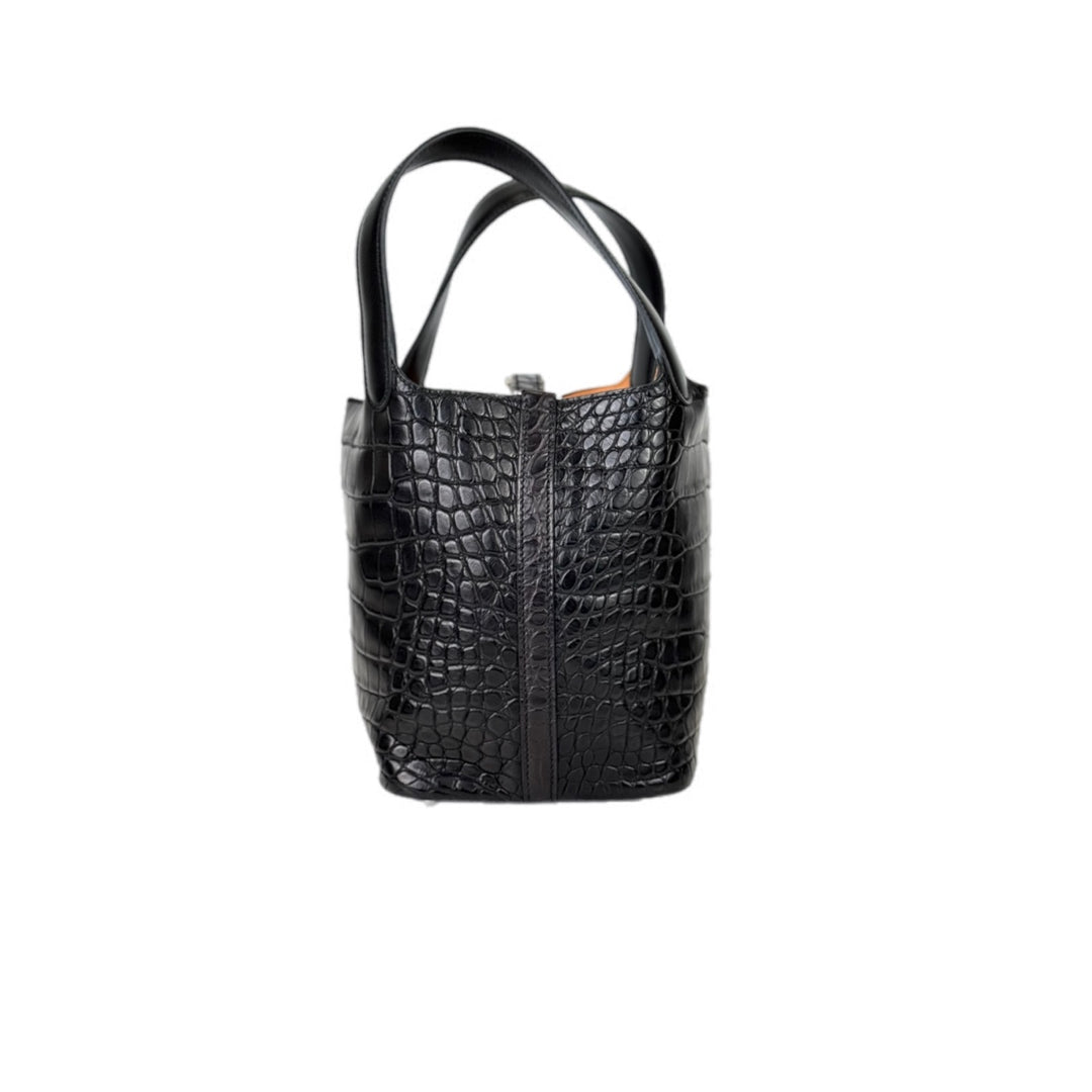 Hermes Picotin 18cm Bag Black Alligator Matt