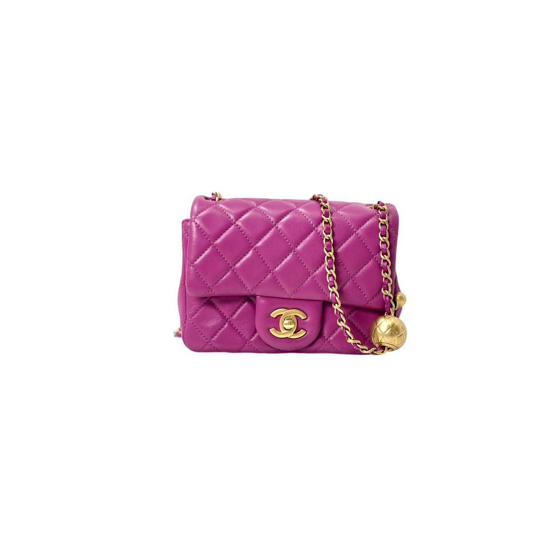 Chanel Classic Flap Mini Shoulder Crush Pearl Bag Purple