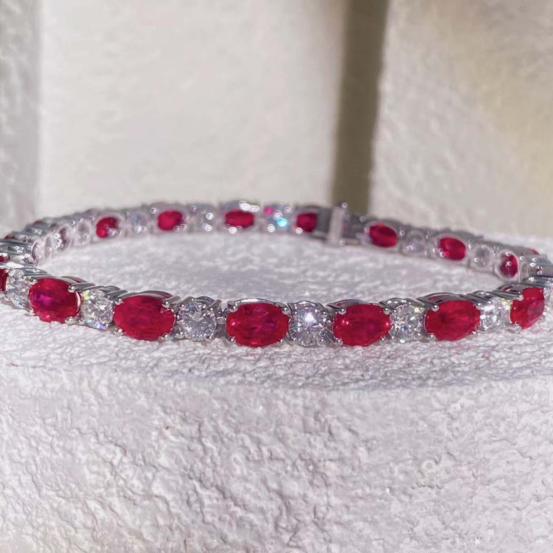 Burma Natural Pigeon Blood Ruby Tennis Diamond Bracelet D10.00ct d3.38ct 18K Gold