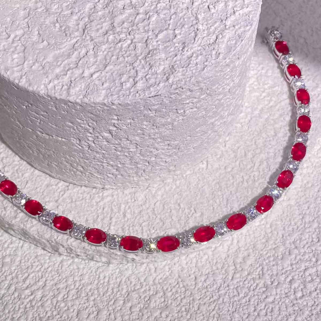Burma Natural Pigeon Blood Ruby Tennis Diamond Bracelet D10.00ct d3.38ct 18K Gold