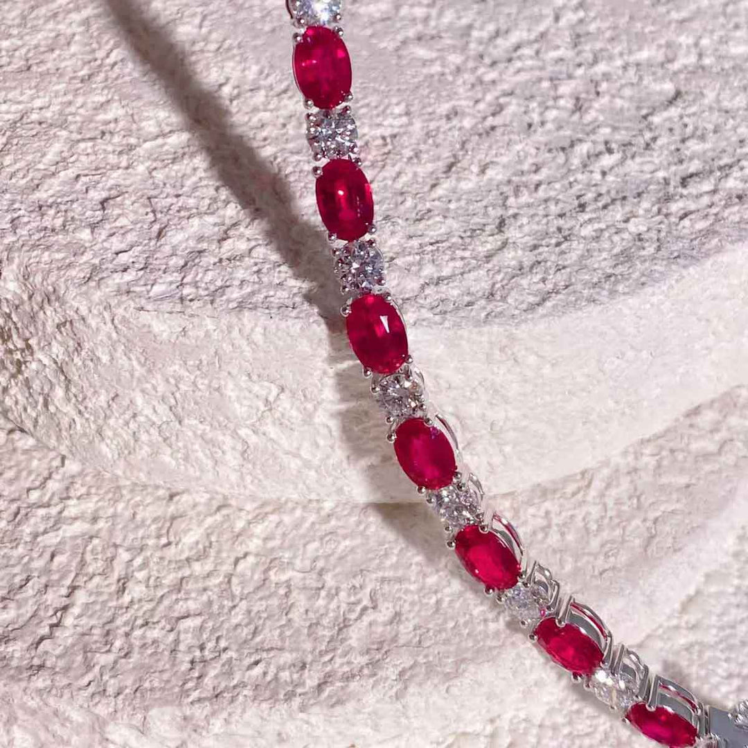 Burma Natural Pigeon Blood Ruby Tennis Diamond Bracelet D10.00ct d3.38ct 18K Gold