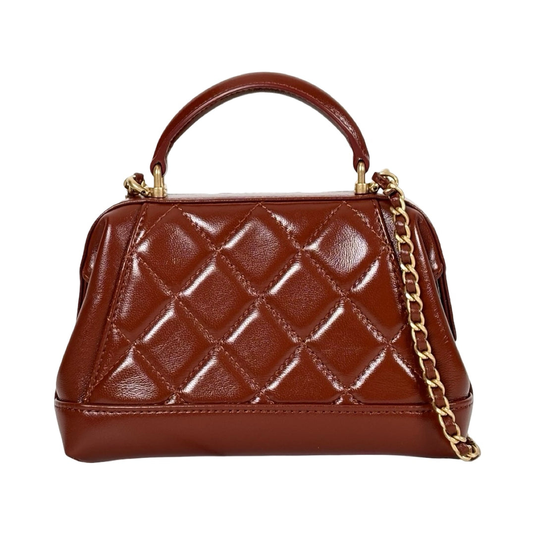 Chanel Shiny Lambskin Quilted Mini Cocodoc Top Handle Brown Bag