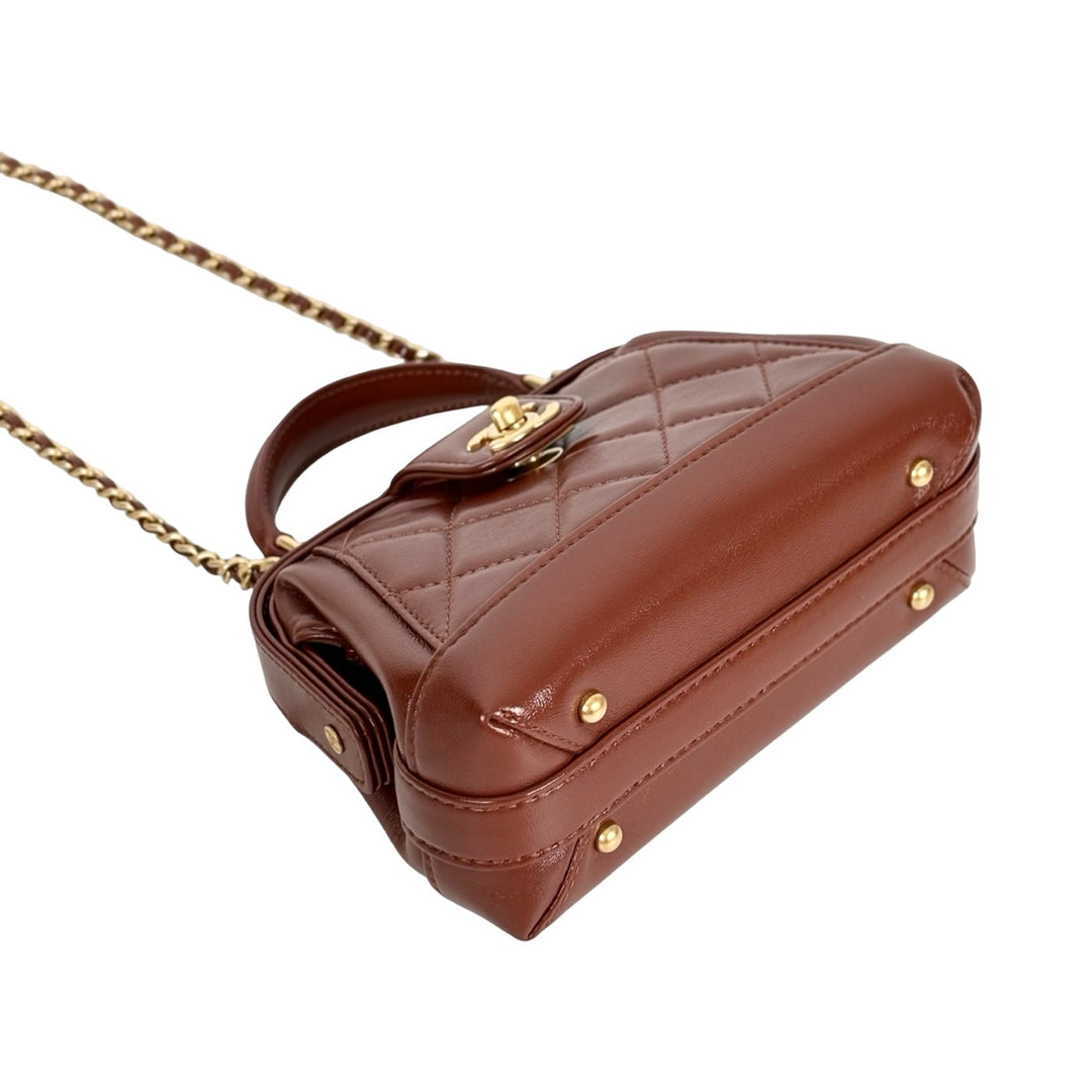 Chanel Shiny Lambskin Quilted Mini Cocodoc Top Handle Brown Bag