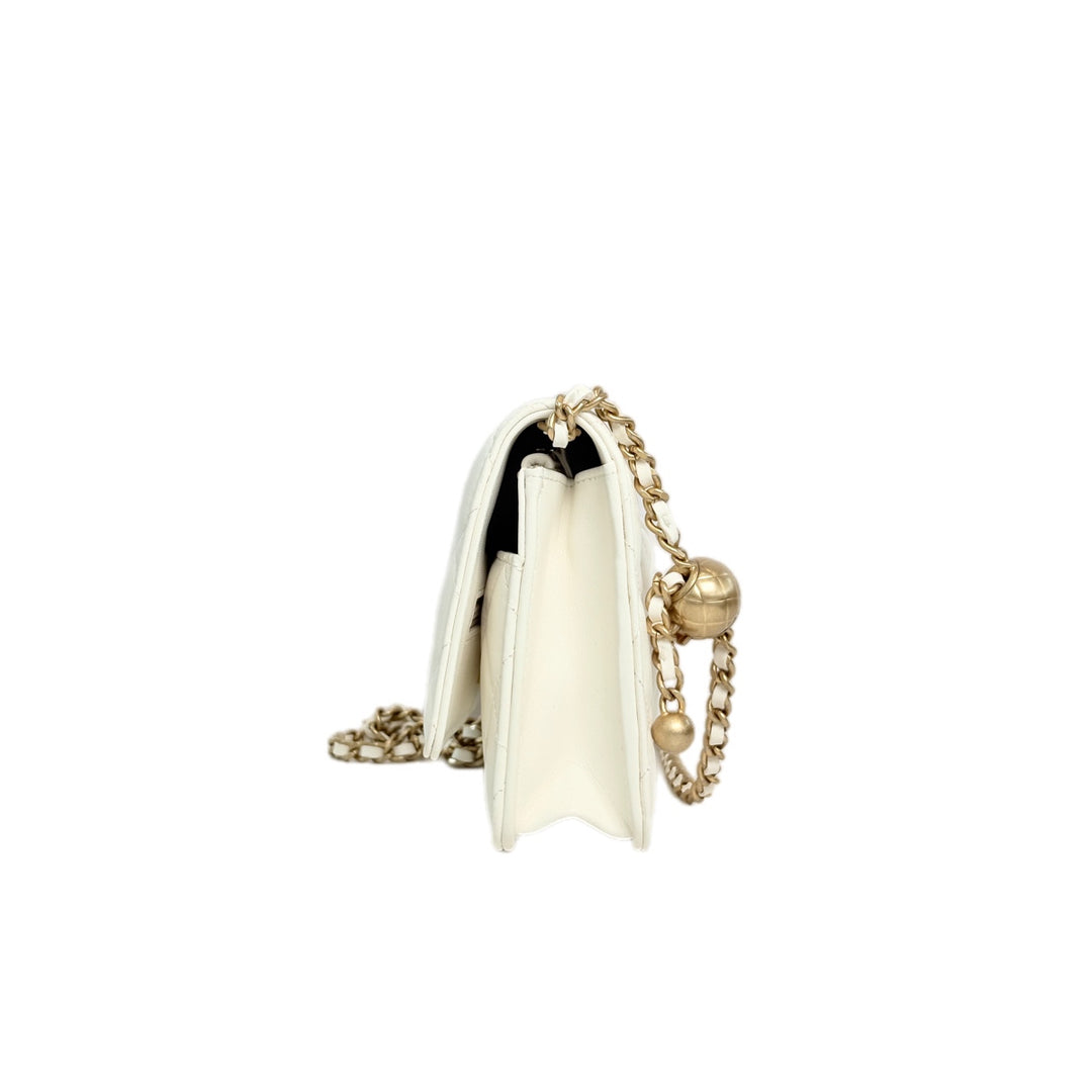 Chanel White Classic Flap  Woc with Crush Pearl Bag