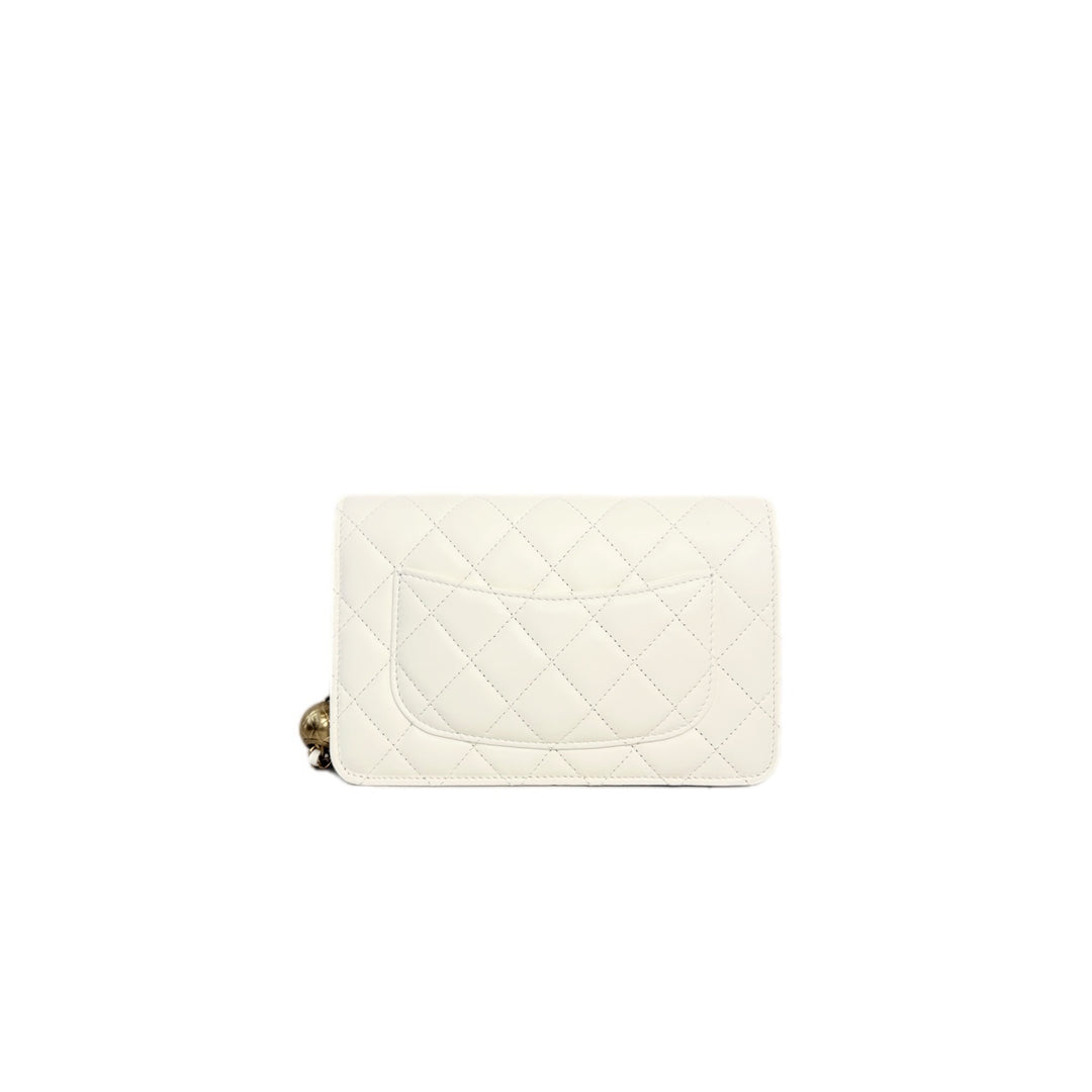 Chanel White Classic Flap  Woc with Crush Pearl Bag