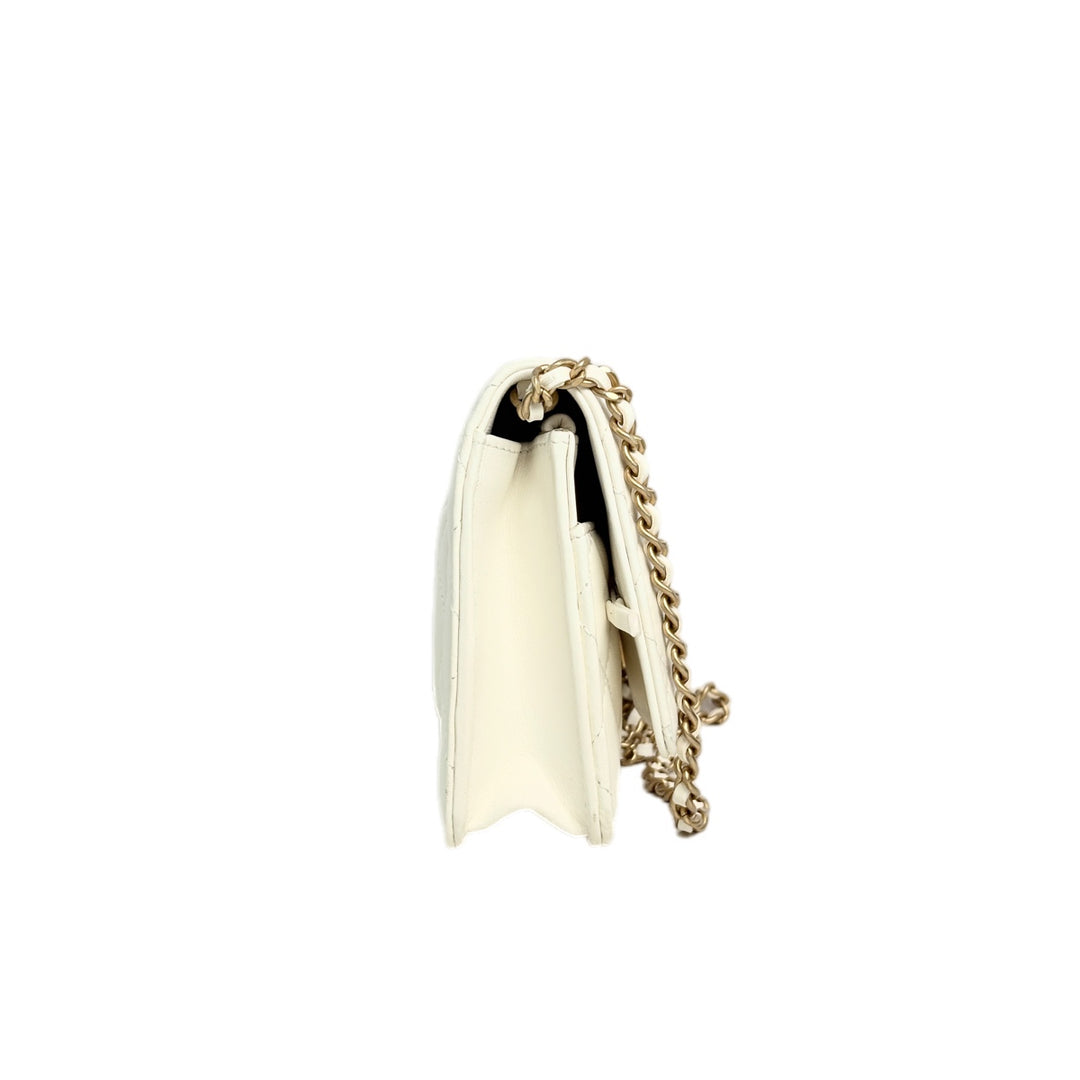 Chanel White Classic Flap  Woc with Crush Pearl Bag