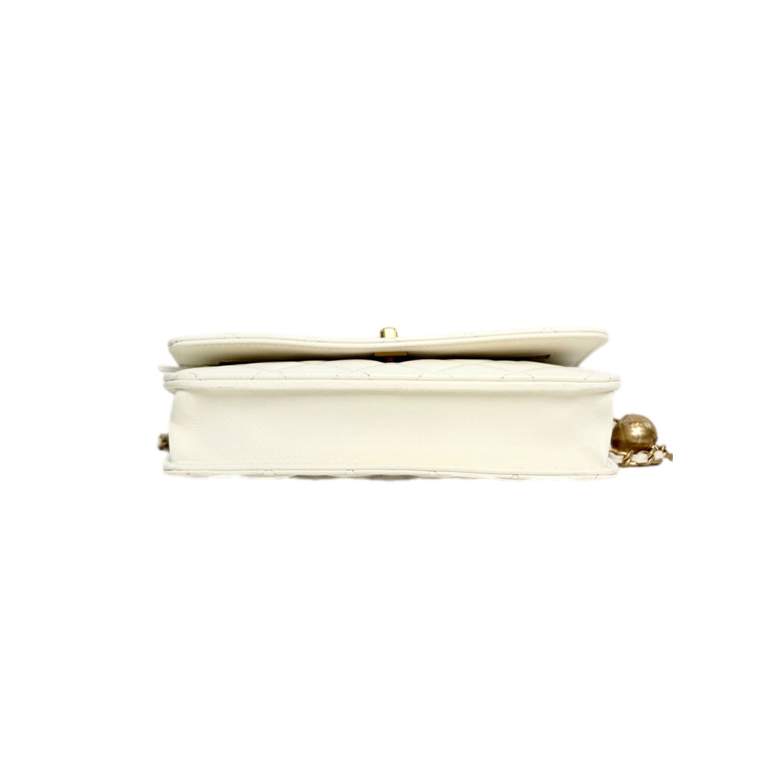 Chanel White Classic Flap  Woc with Crush Pearl Bag