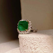 Emerald Sugarloaf Ring & Pendant  D8.24ct d1.53ct. 18K GUILD Verdant Minor