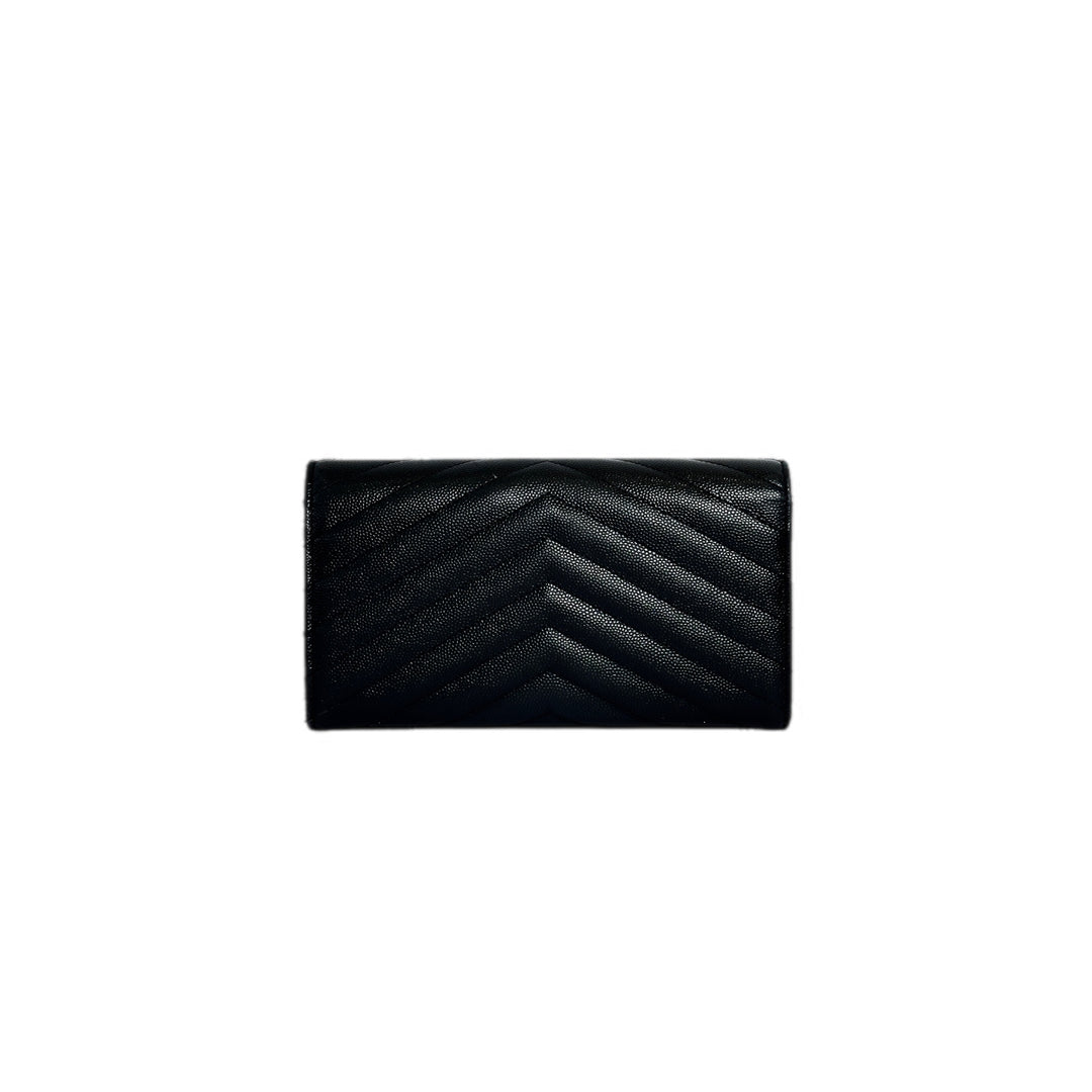 YSL Black Grained Calfskin Long Wallet