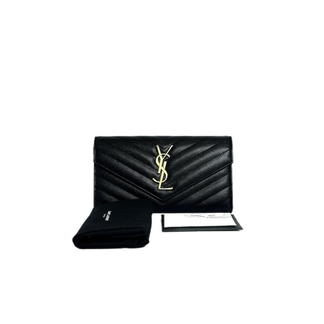 YSL Black Grained Calfskin Long Wallet