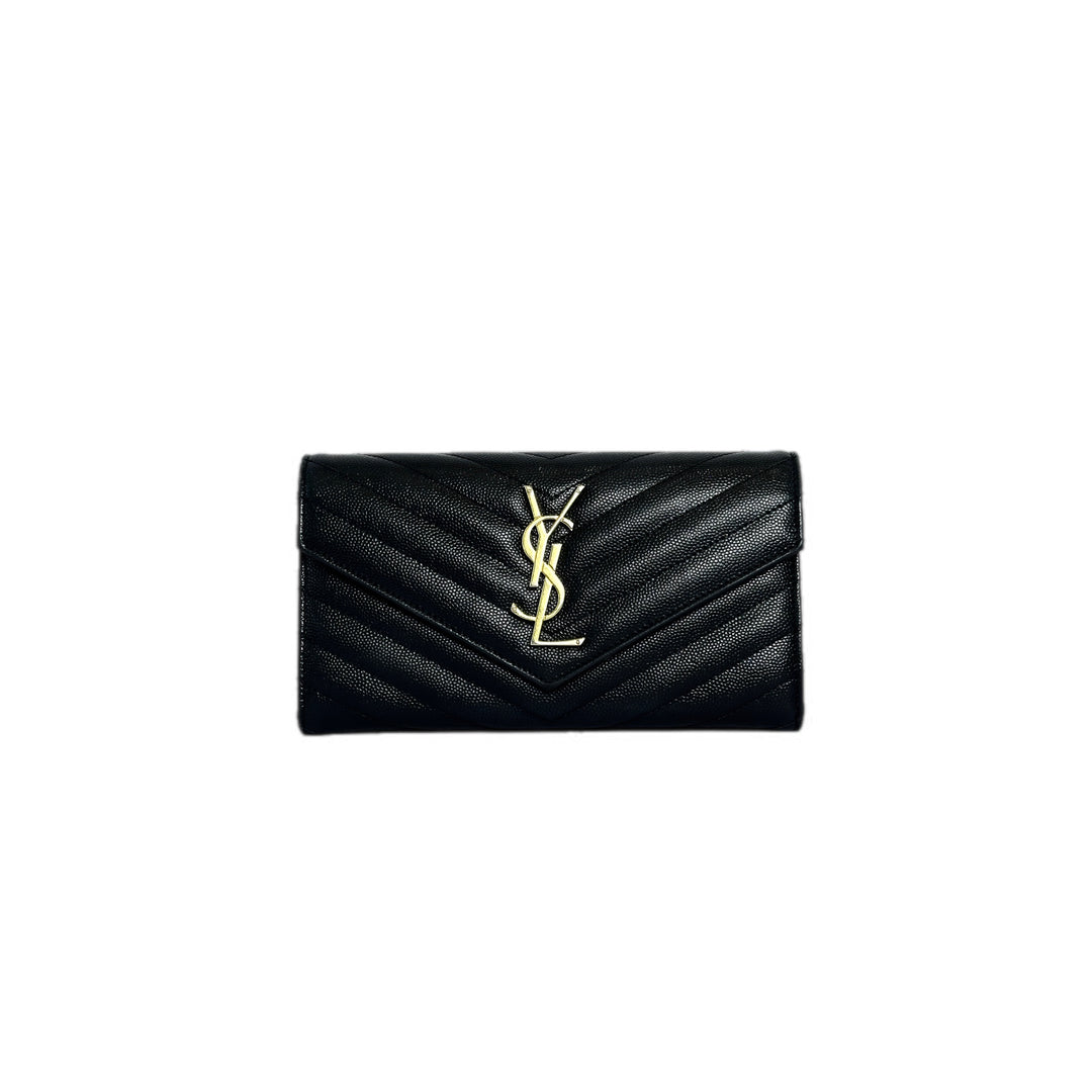 YSL Black Grained Calfskin Long Wallet