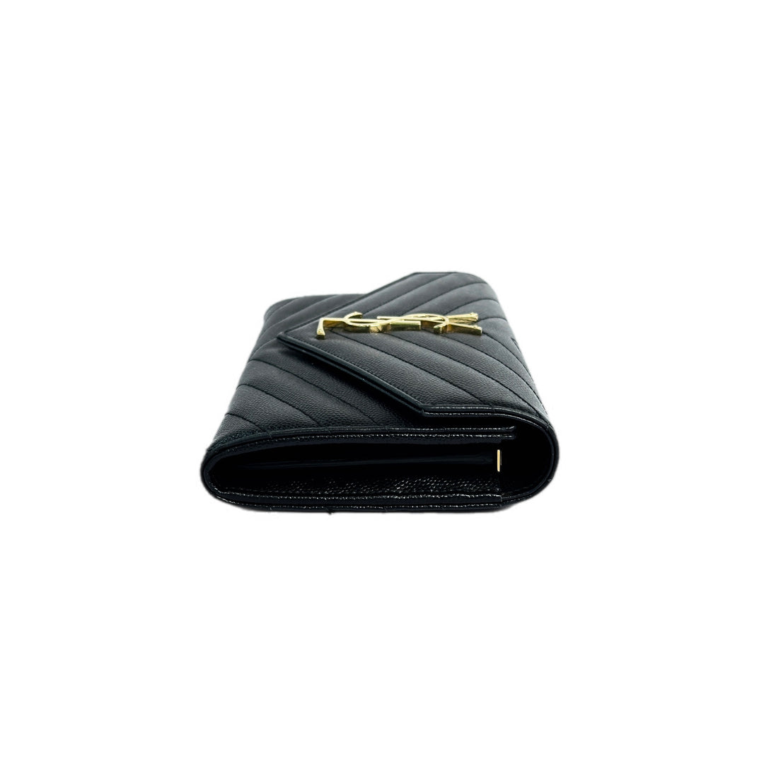 YSL Black Grained Calfskin Long Wallet