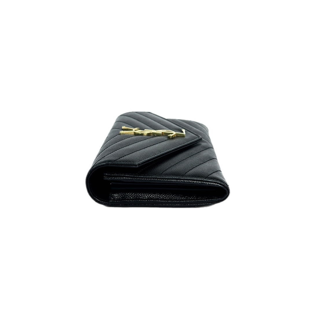 YSL Black Grained Calfskin Long Wallet