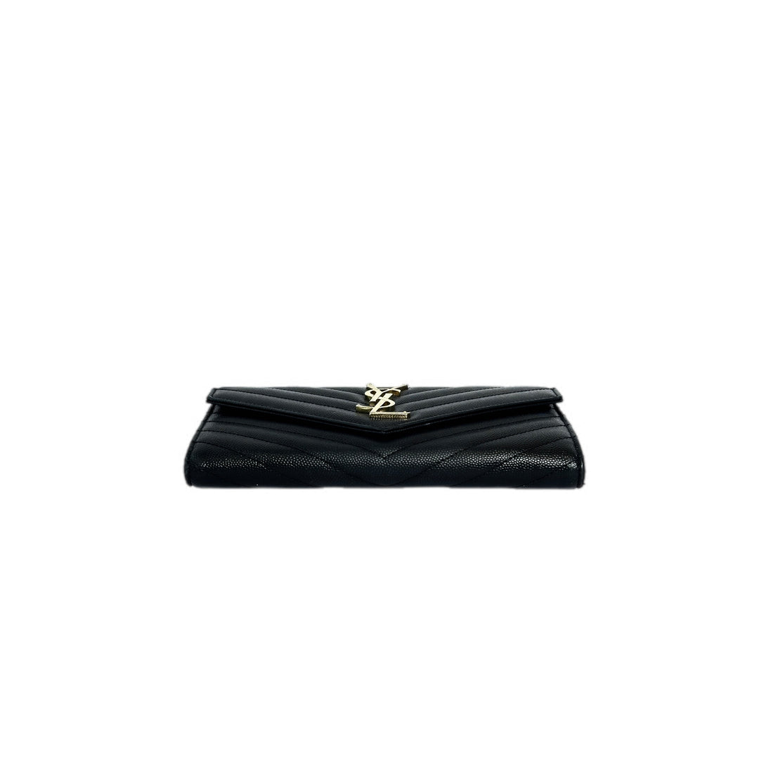 YSL Black Grained Calfskin Long Wallet