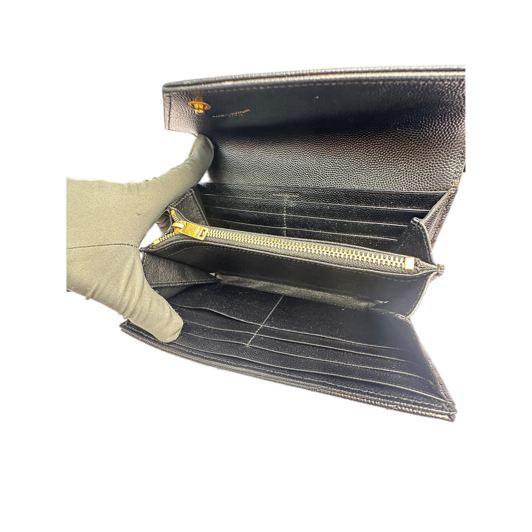 YSL Black Grained Calfskin Long Wallet