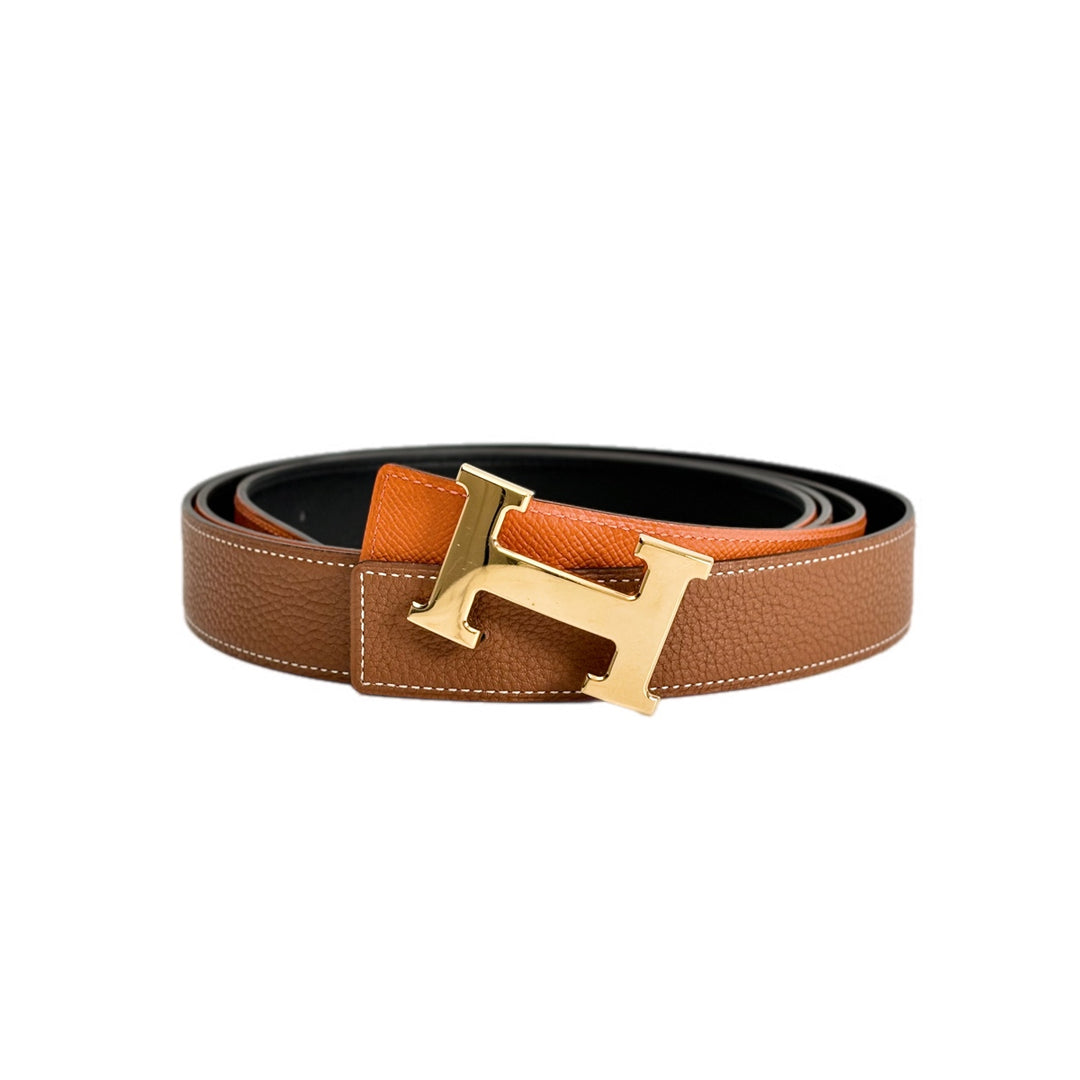 Hermes Reversible H Buckle Orange/Black Belt 95cm Extra Strap Gold 90cm