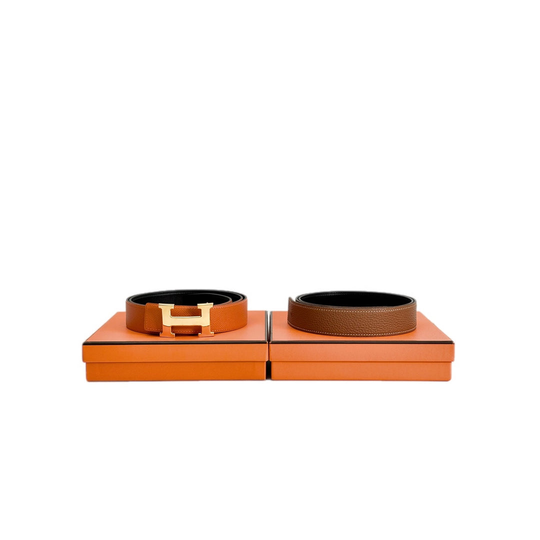 Hermes Reversible H Buckle Orange/Black Belt 95cm Extra Strap Gold 90cm