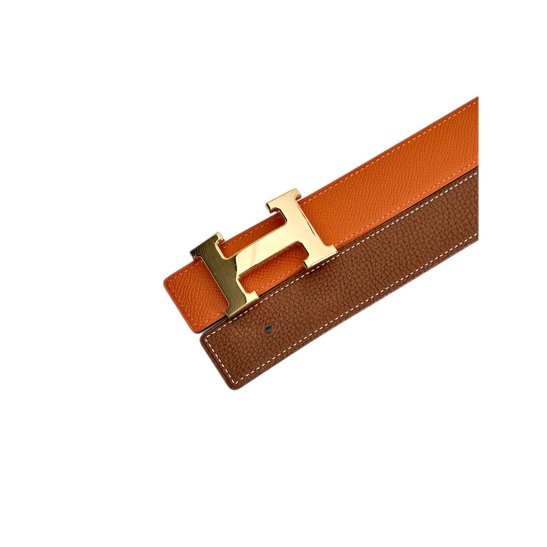Hermes Reversible H Buckle Orange/Black Belt 95cm Extra Strap Gold 90cm