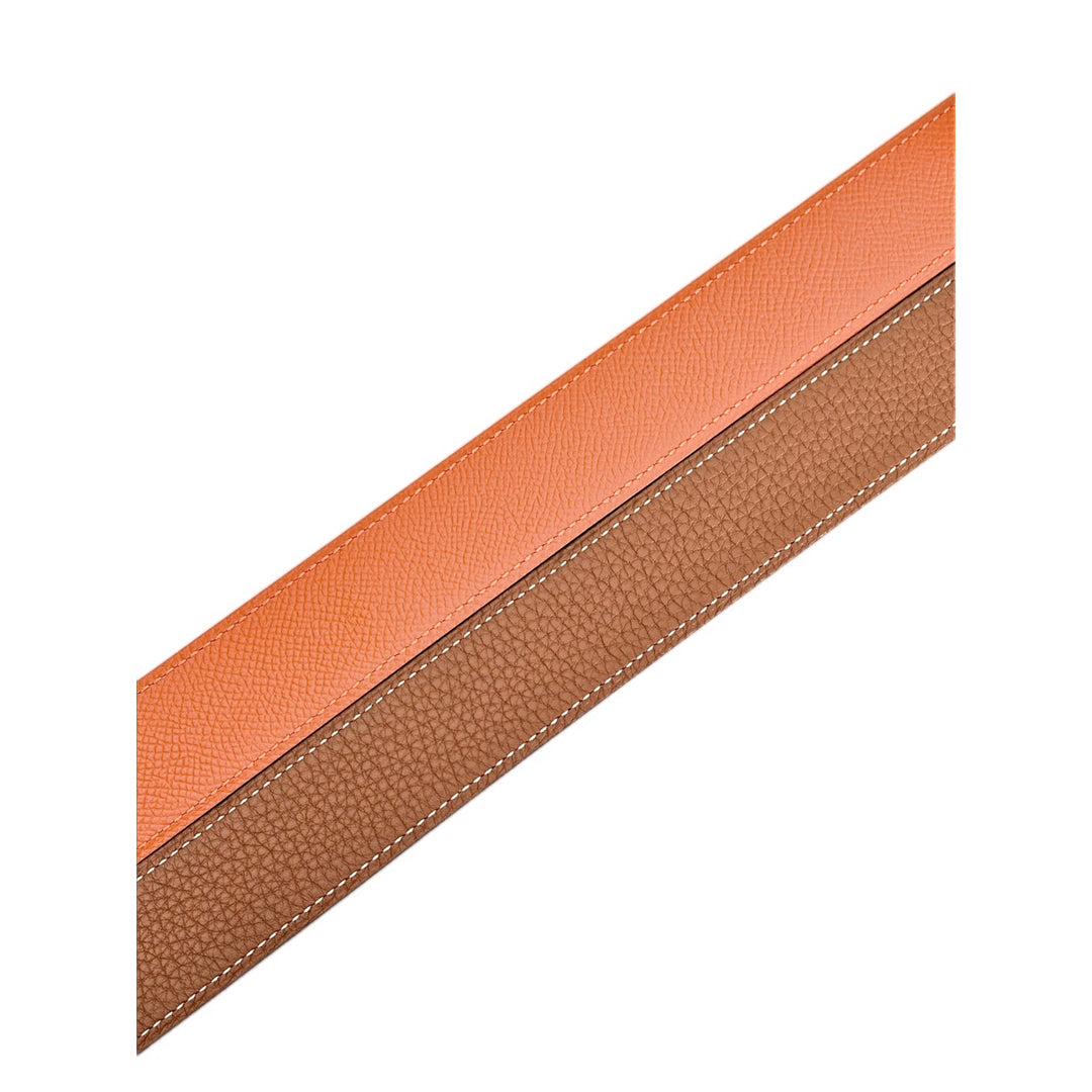 Hermes Reversible H Buckle Orange/Black Belt 95cm Extra Strap Gold 90cm