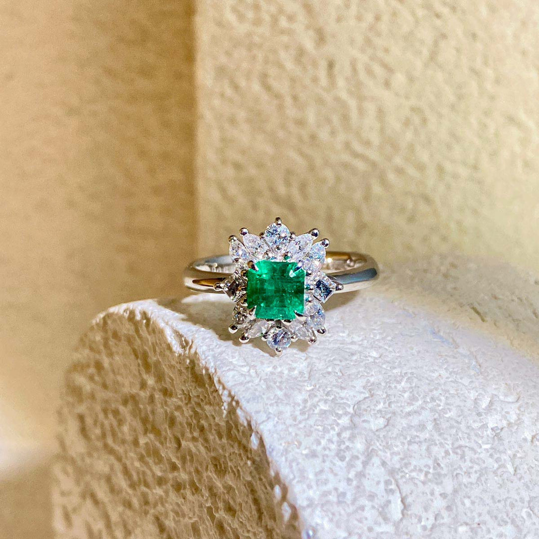 Emerald Ring D0.58 d0.52ct PT,Columbia Minor