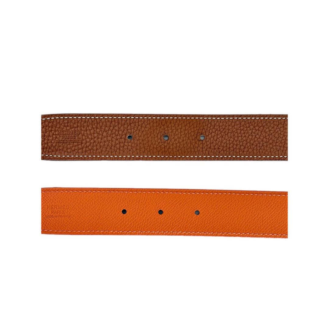 Hermes Reversible H Buckle Orange/Black Belt 95cm Extra Strap Gold 90cm