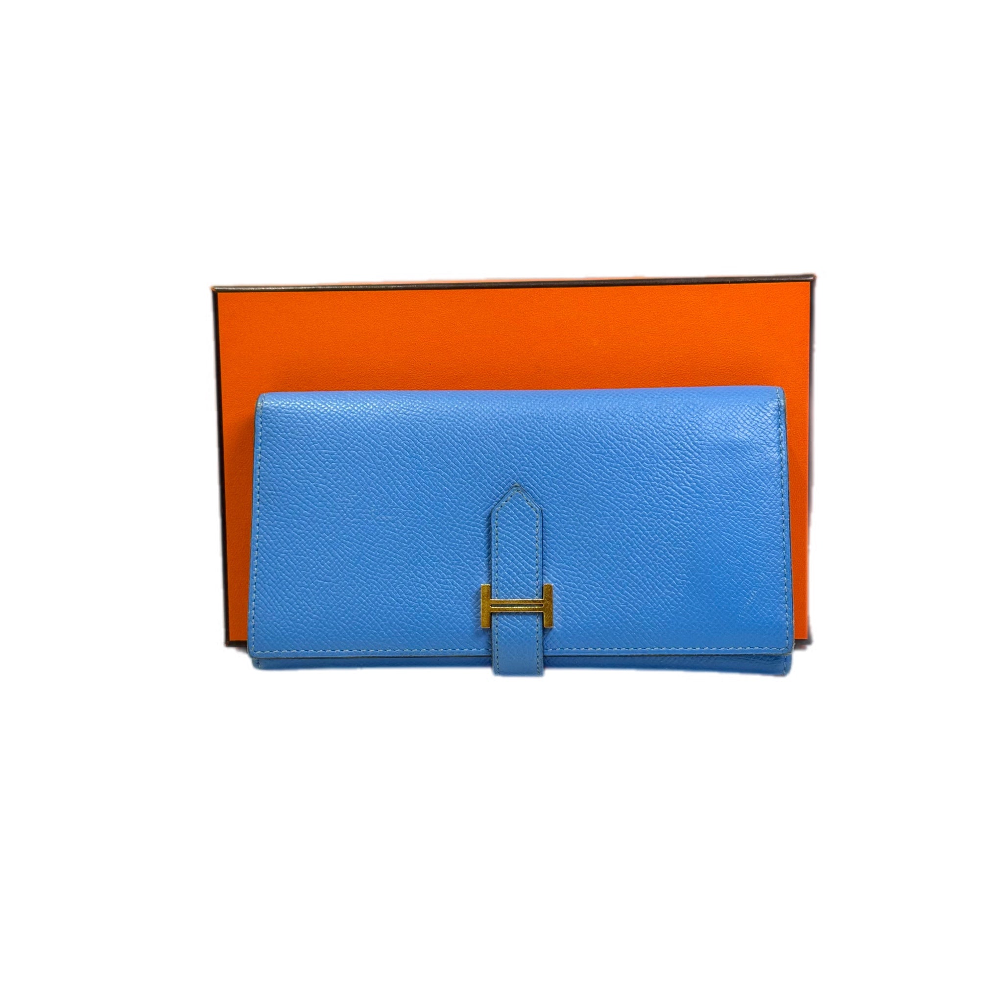 Hermes Bearn Long Fold Wallet Blue/Gold