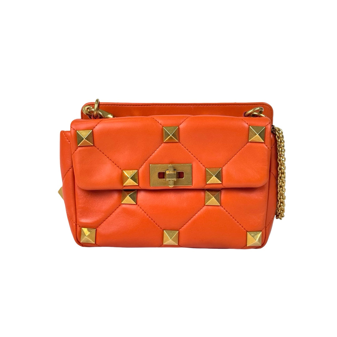 Valentino Orange Roman Stud Handle Chain Bag