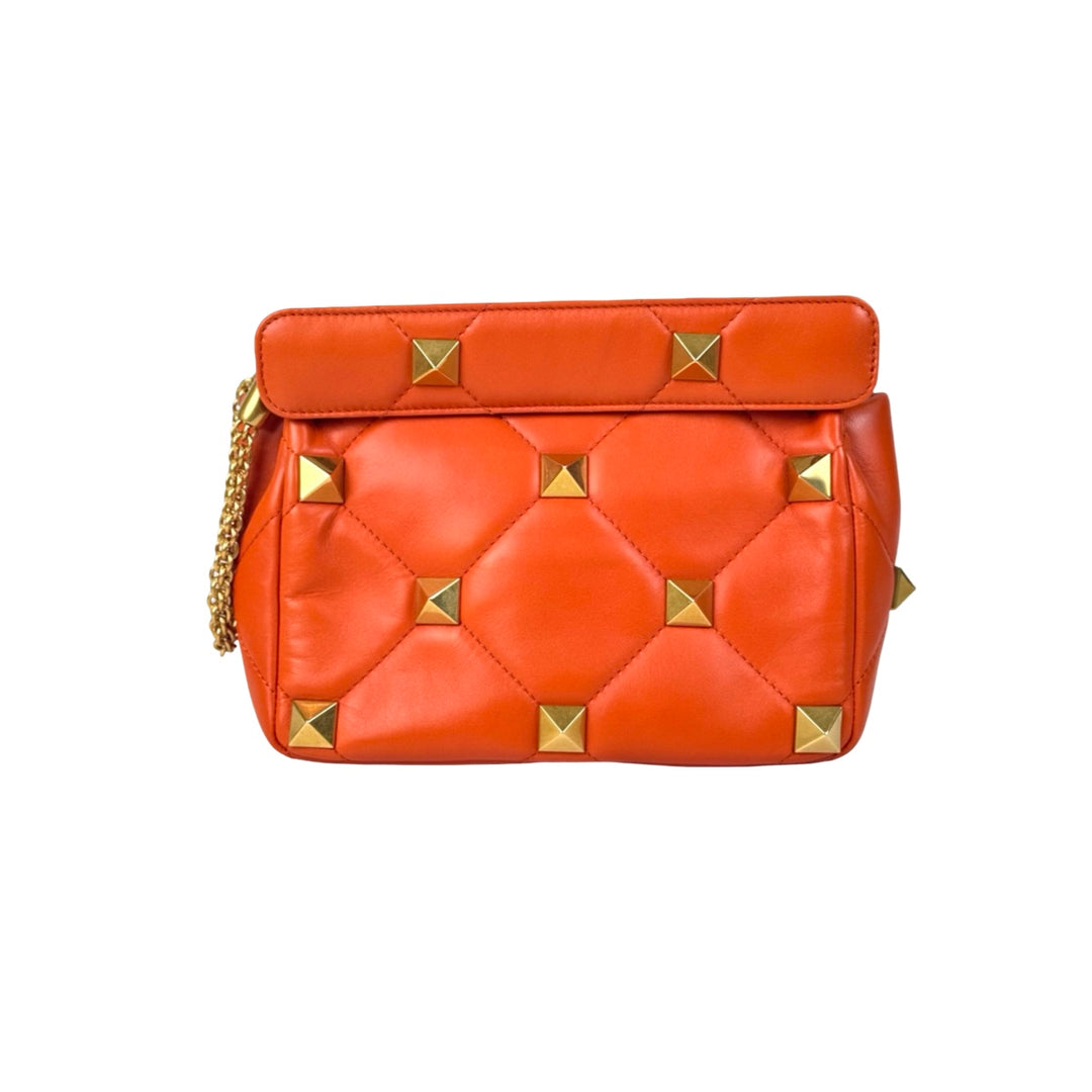 Valentino Orange Roman Stud Handle Chain Bag