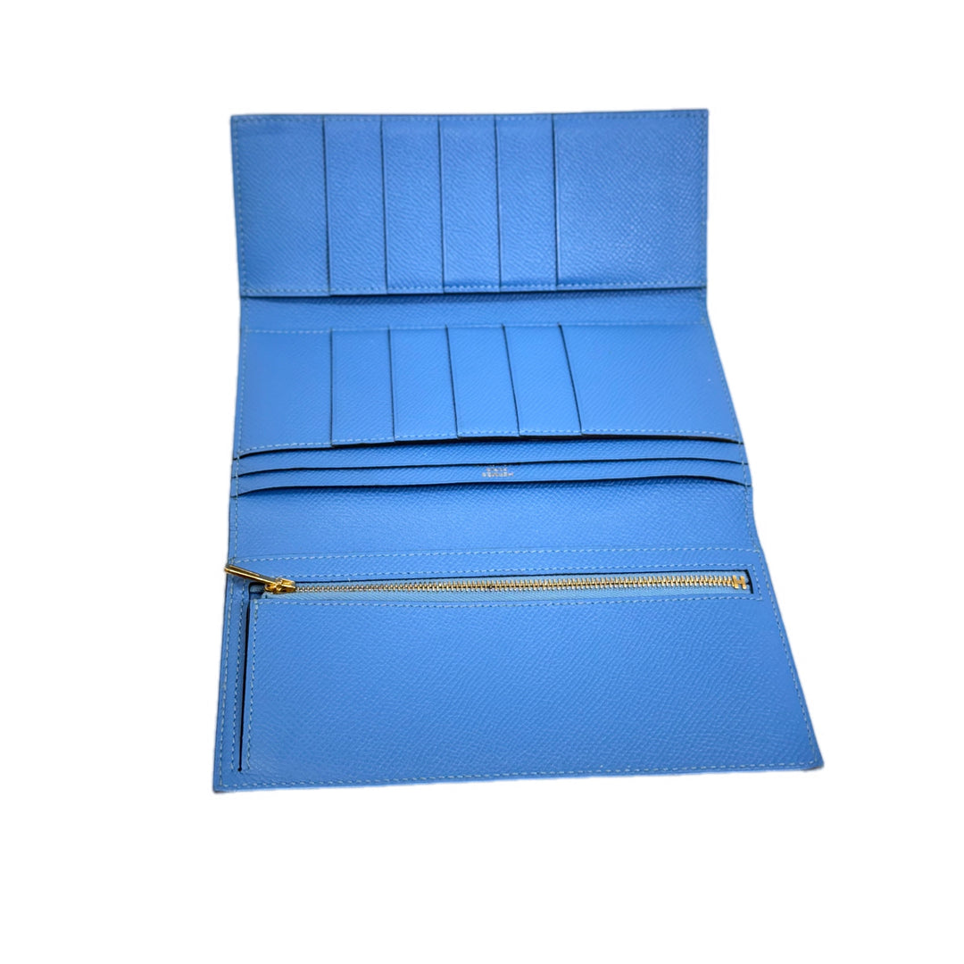 Hermes Bearn Long Fold Wallet Blue/Gold