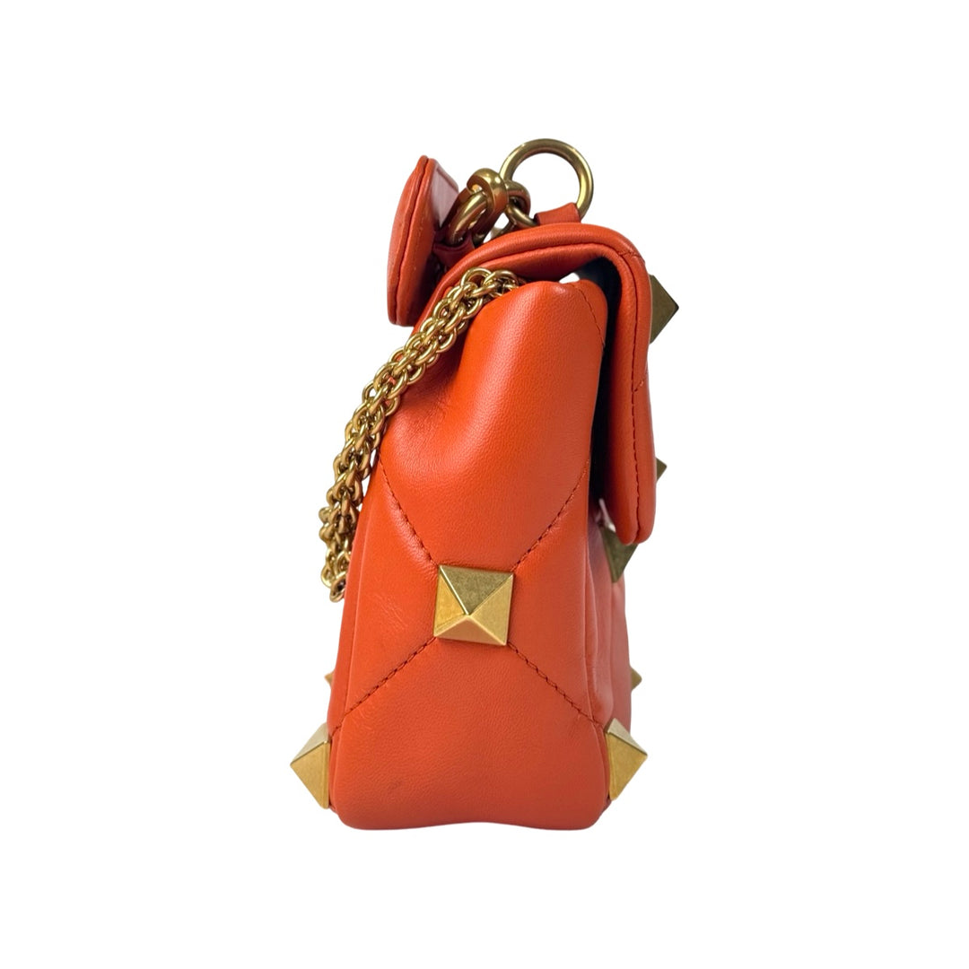 Valentino Orange Roman Stud Handle Chain Bag
