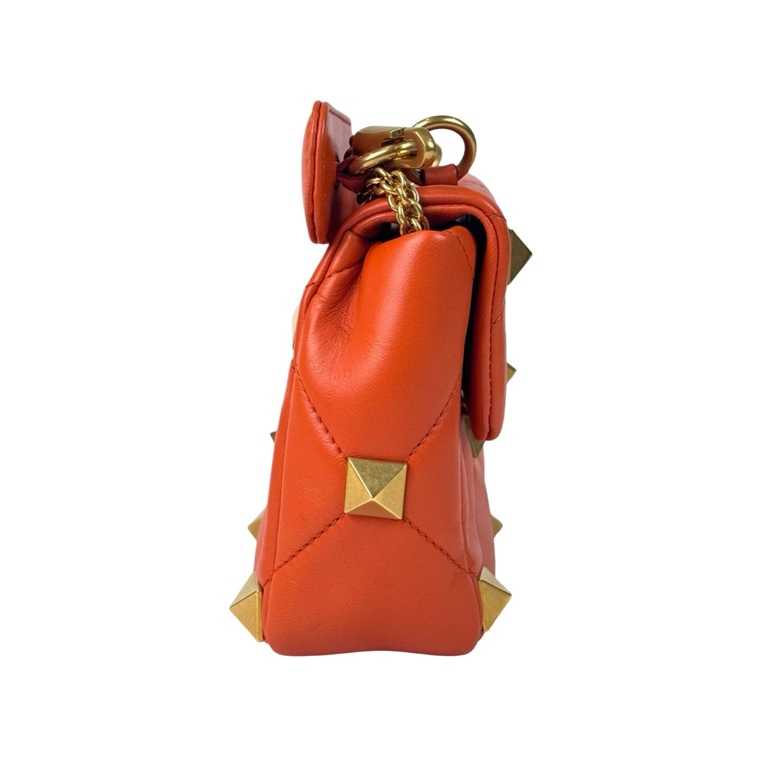 Valentino Orange Roman Stud Handle Chain Bag