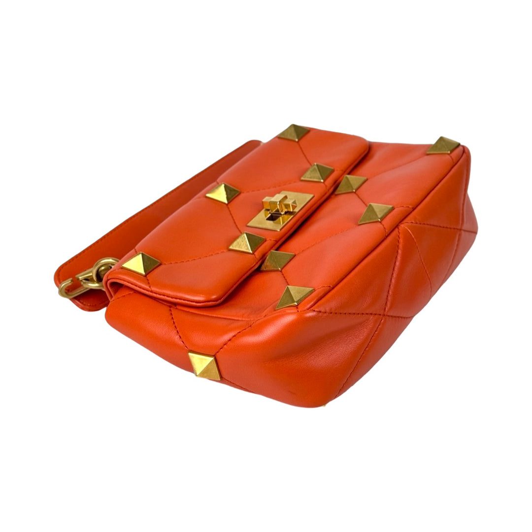 Valentino Orange Roman Stud Handle Chain Bag