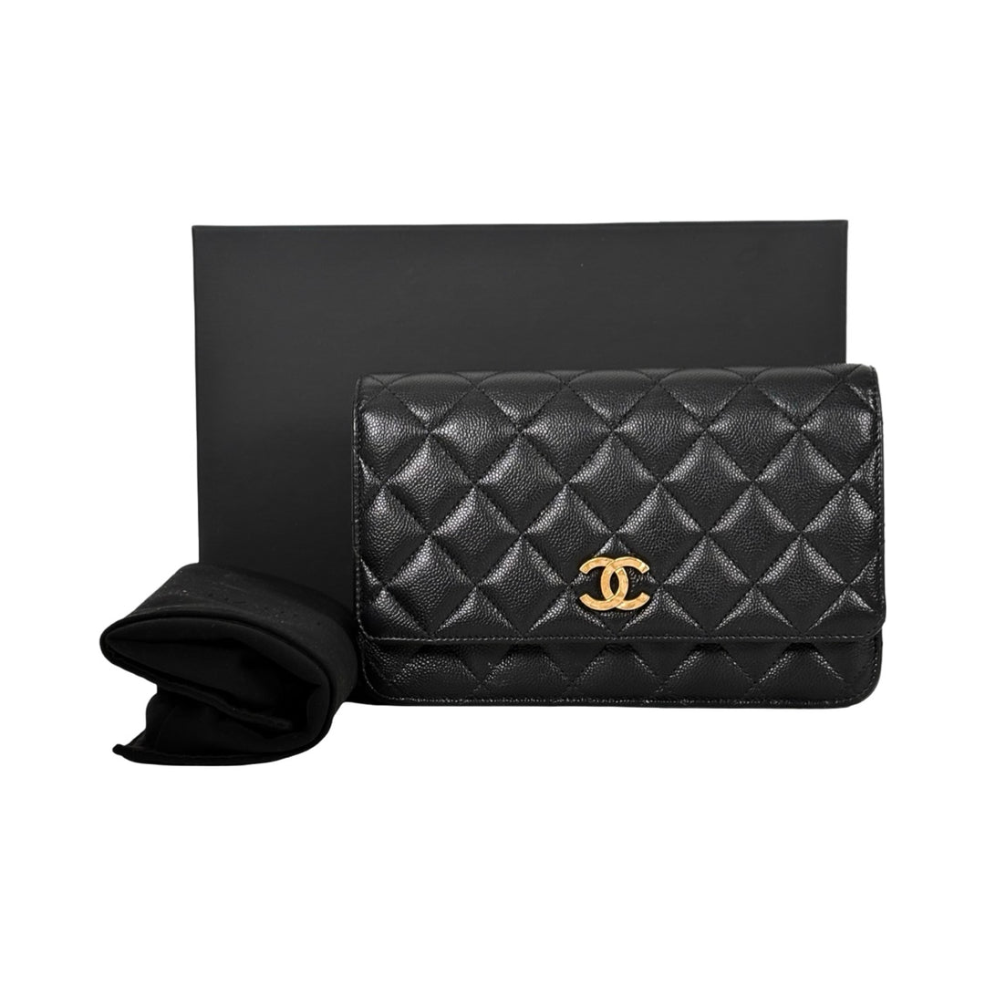 Chanel Woc Black Caviar Bag Pearl Chain
