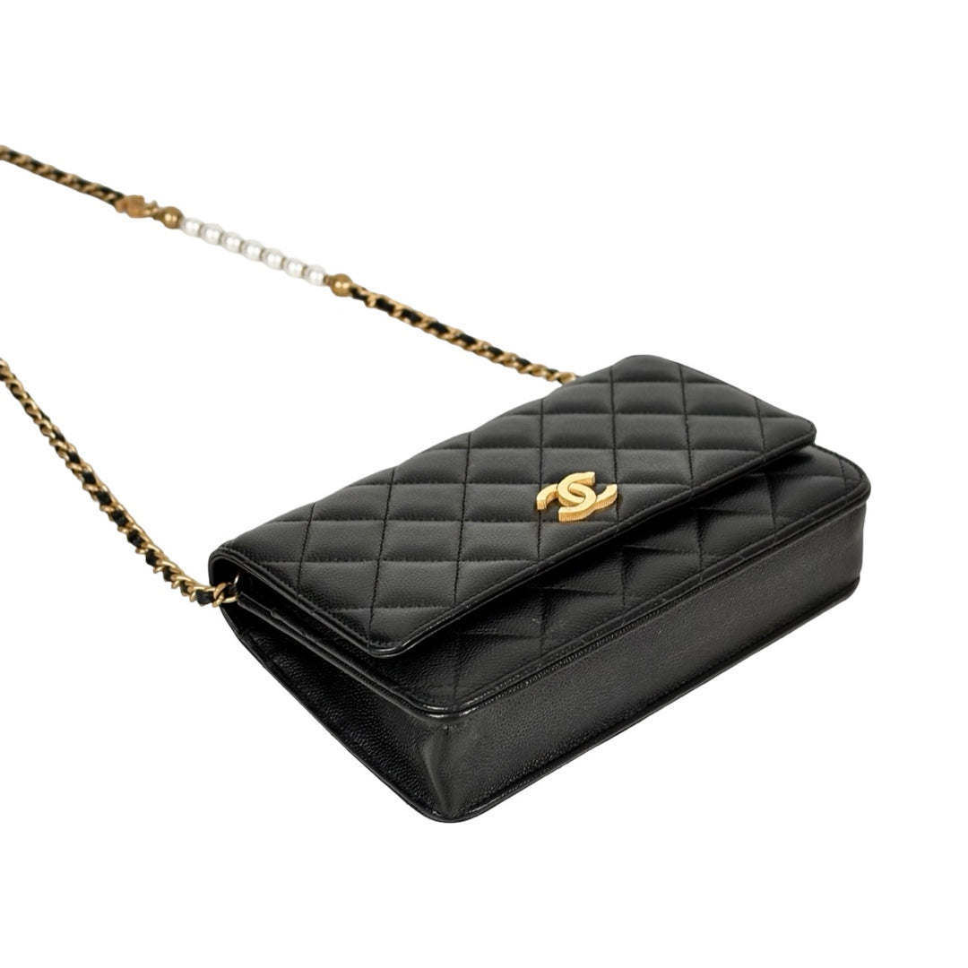 Chanel Woc Black Caviar Bag Pearl Chain