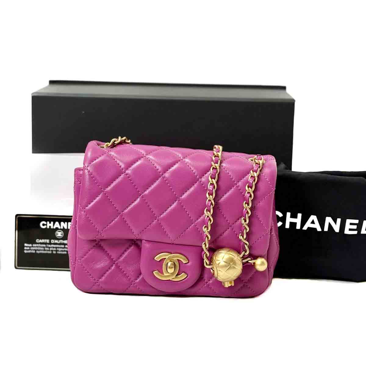 Chanel Classic Flap Mini Shoulder Crush Pearl Bag Purple
