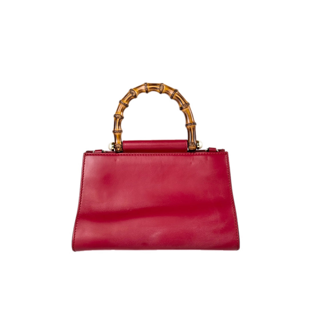 Gucci Small Nymphaea Bamboo Handtasche Bag Red Calfskin