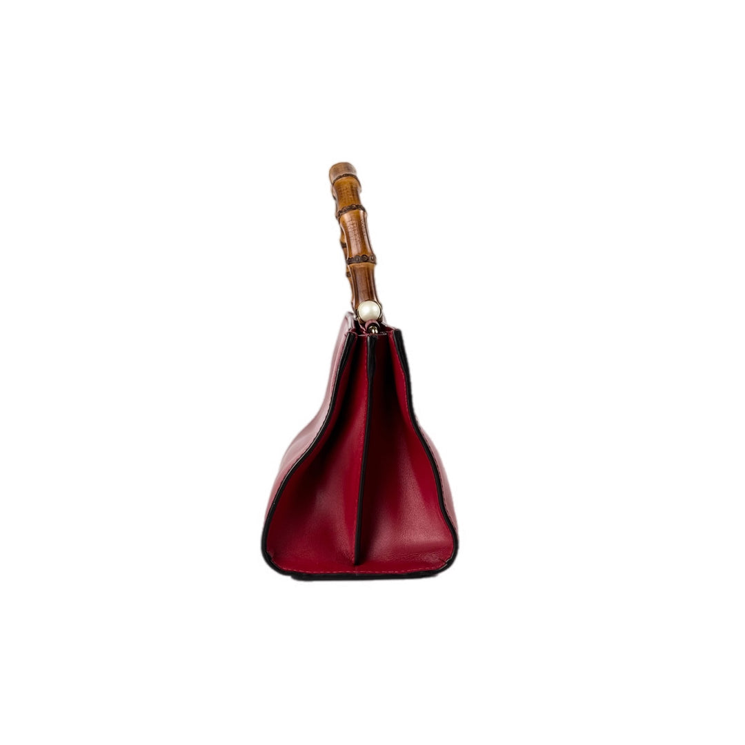 Gucci Small Nymphaea Bamboo Handtasche Bag Red Calfskin