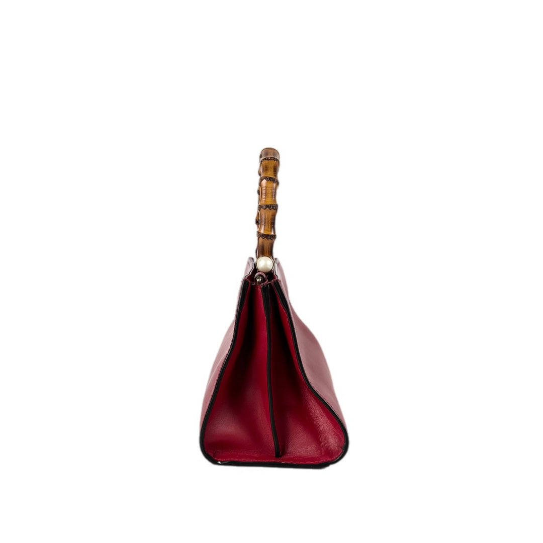 Gucci Small Nymphaea Bamboo Handtasche Bag Red Calfskin
