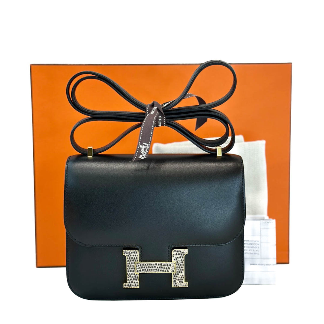 Hermes Mini Black Tadelakt/Lizard Constance Bag