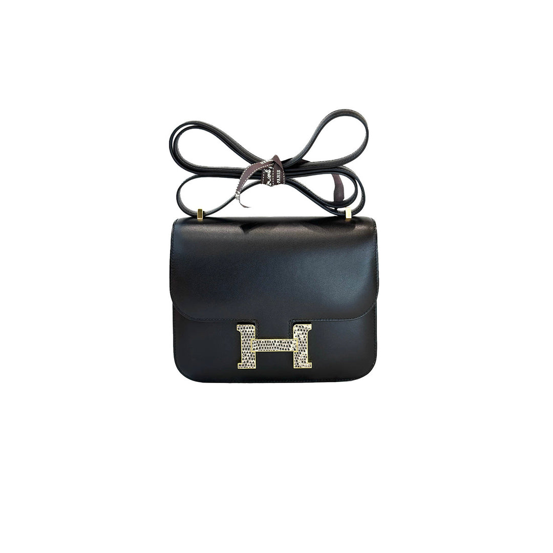 Hermes Mini Black Tadelakt/Lizard Constance Bag