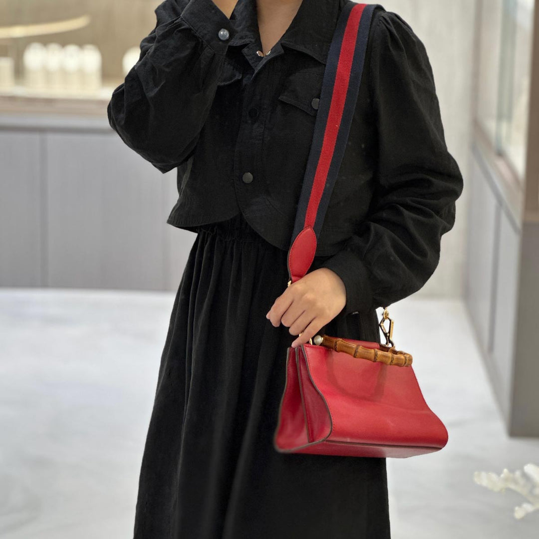 Gucci Small Nymphaea Bamboo Handtasche Bag Red Calfskin