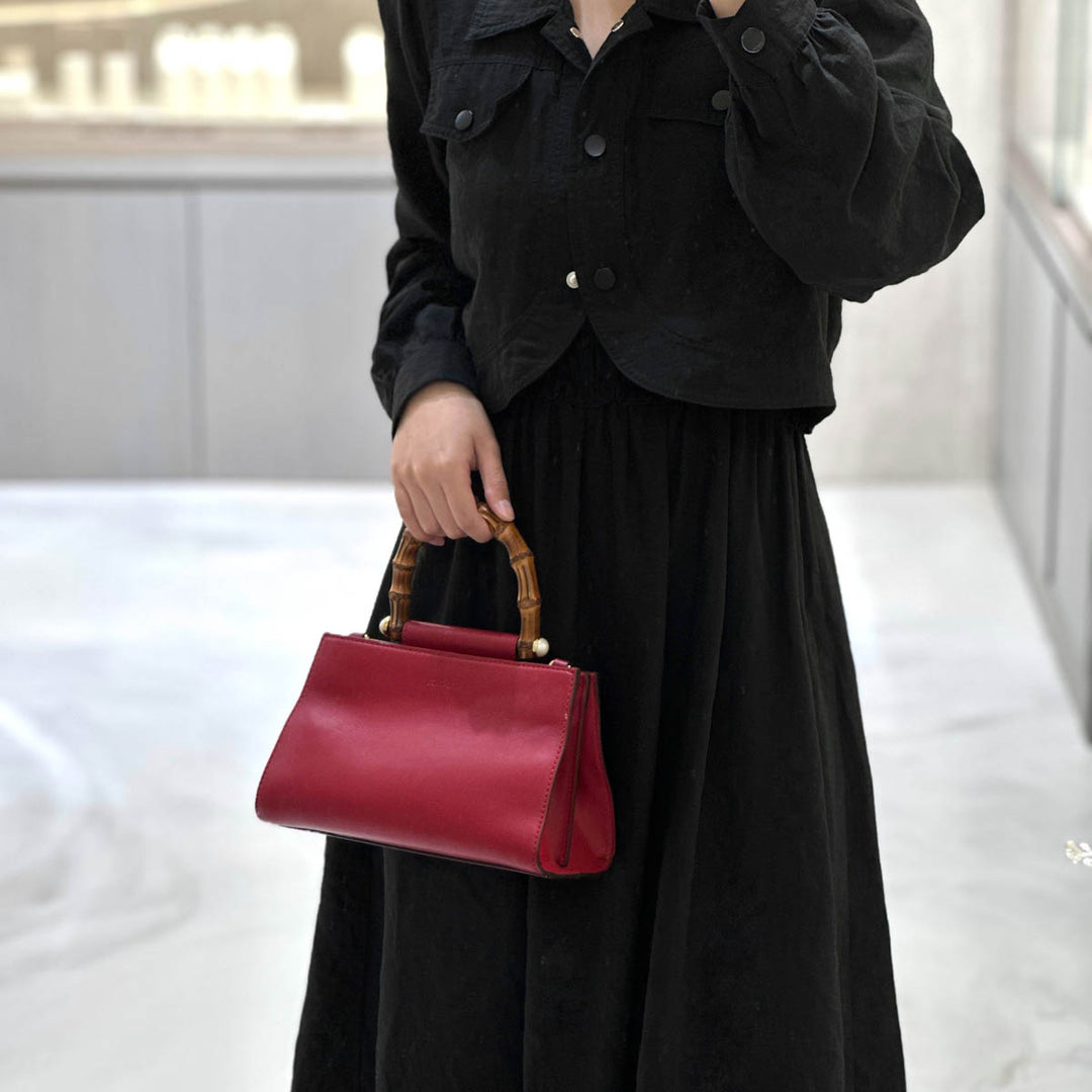 Gucci Small Nymphaea Bamboo Handtasche Bag Red Calfskin