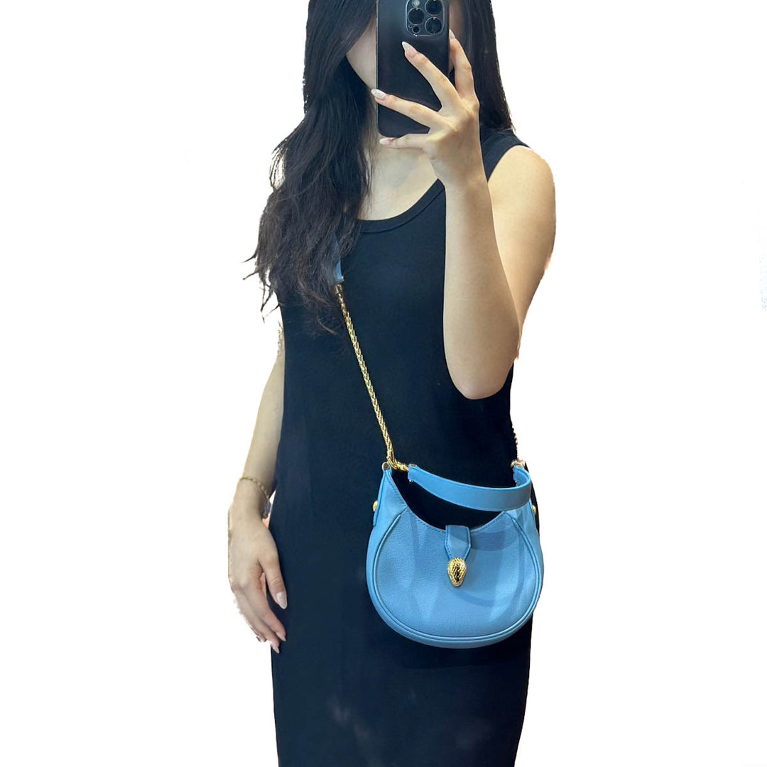 Bvlgari Blue Mini Serpenti Ellipse Hobo Bag