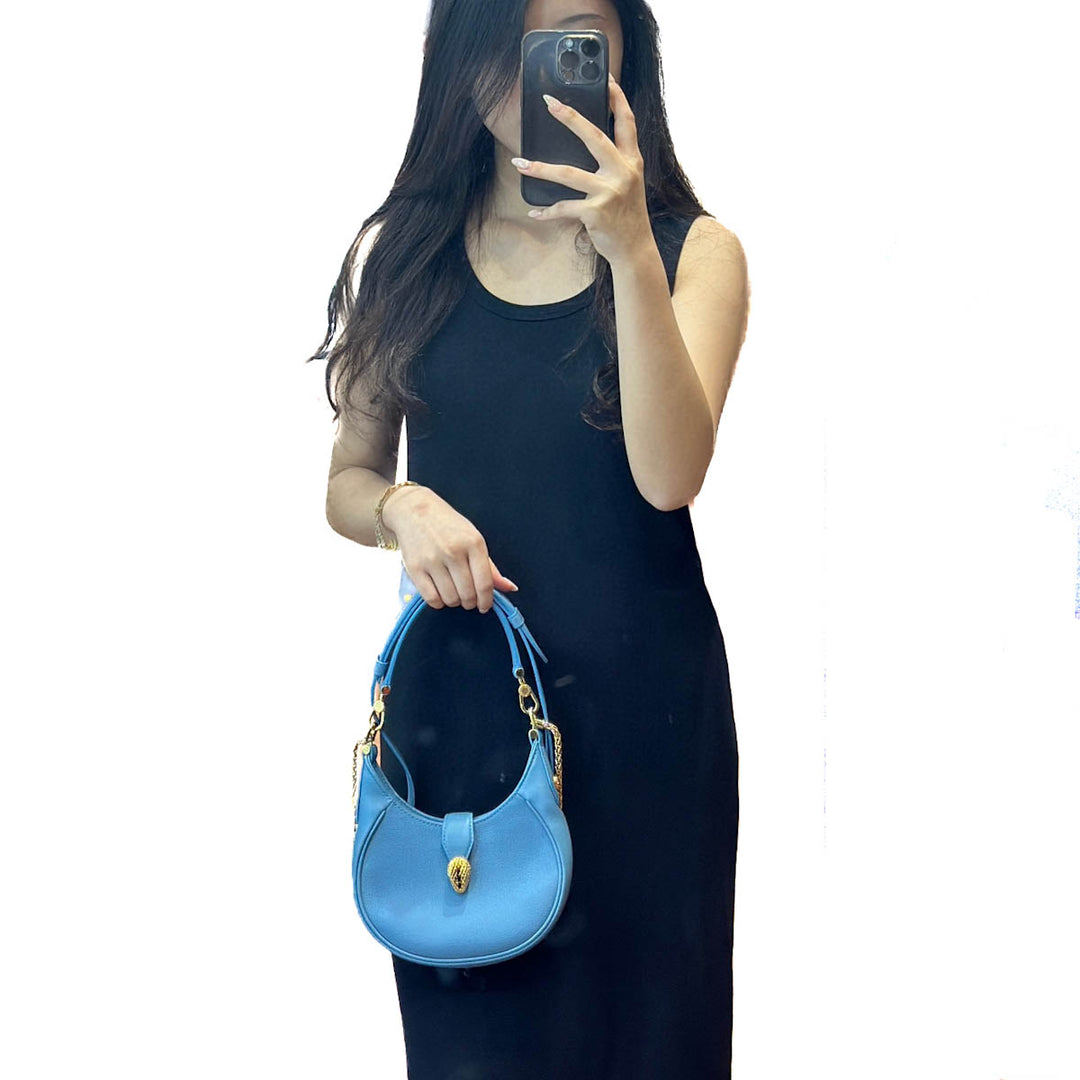 Bvlgari Blue Mini Serpenti Ellipse Hobo Bag